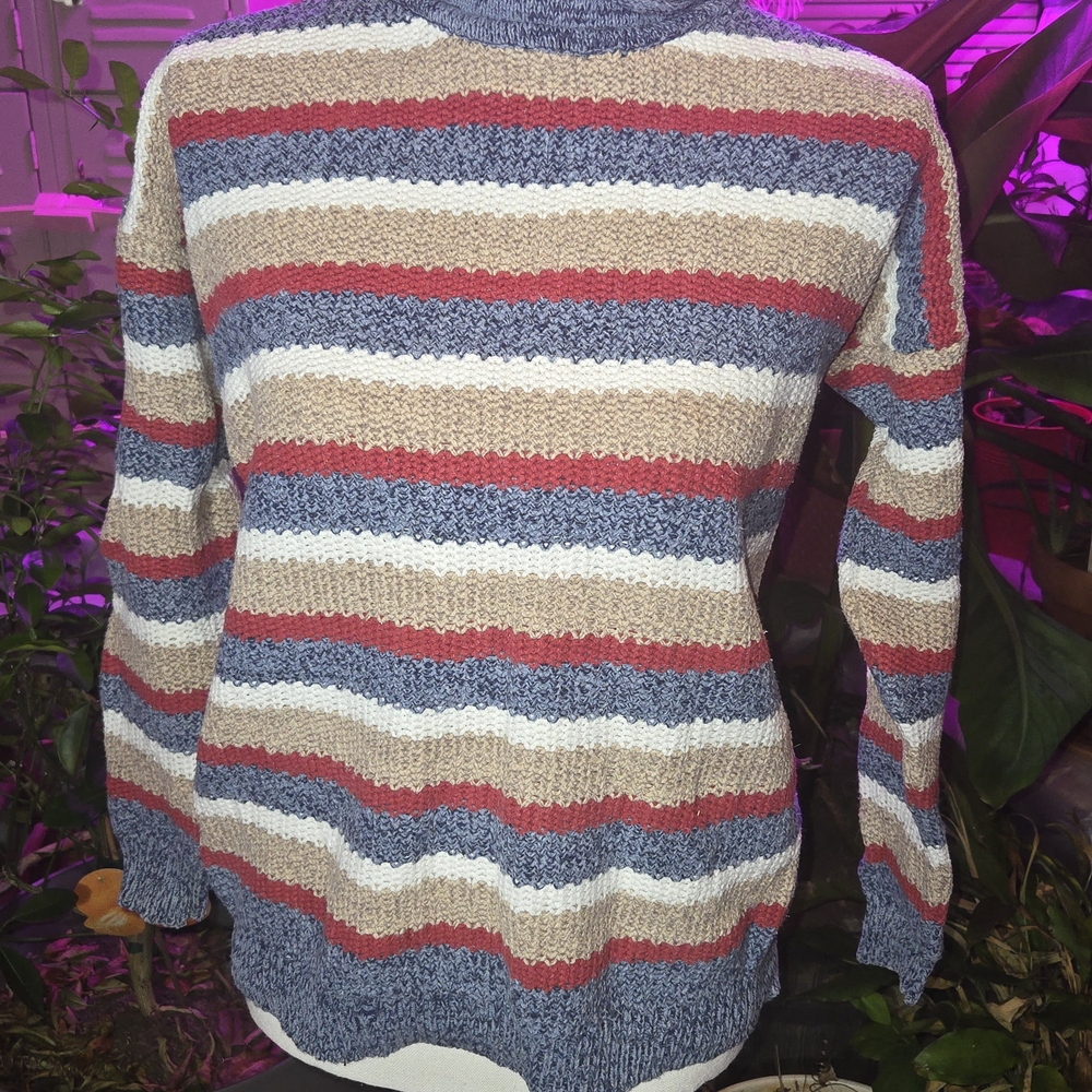 Cozy Striped Turtleneck Sweater - Blue, Red, Cream